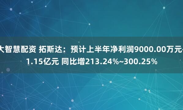 大智慧配资 拓斯达：预计上半年净利润9000.00万元~1.15亿元 同比增213.24%~300.25%