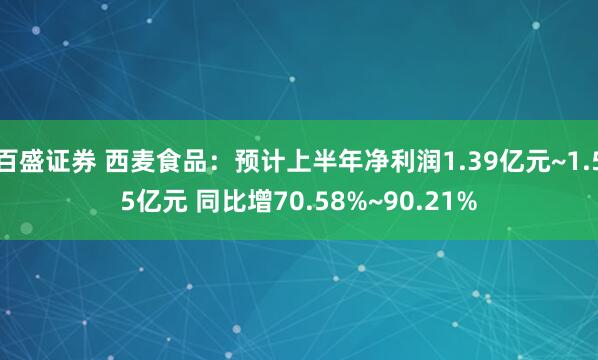 百盛证券 西麦食品：预计上半年净利润1.39亿元~1.55亿元 同比增70.58%~90.21%